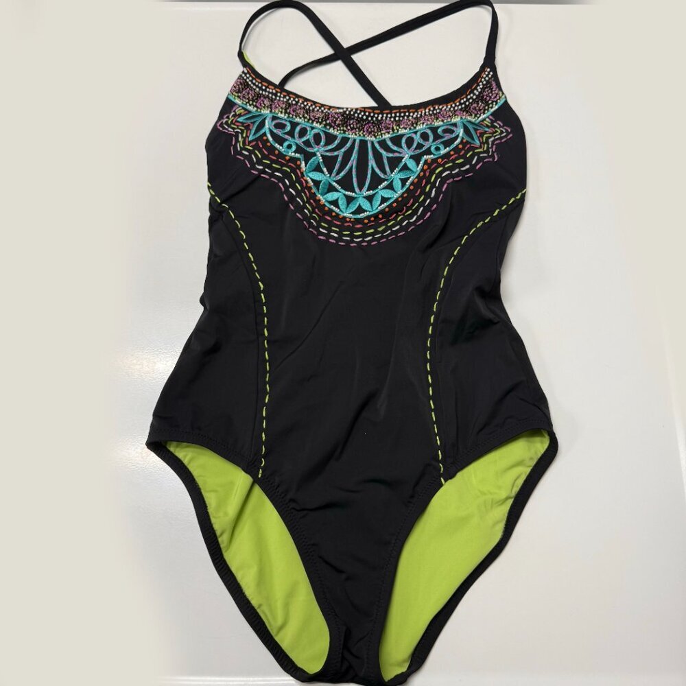 Nanette Lepore Mantra Goddess Cross Back One-Piece Swimsuit - Picture 3 of 13